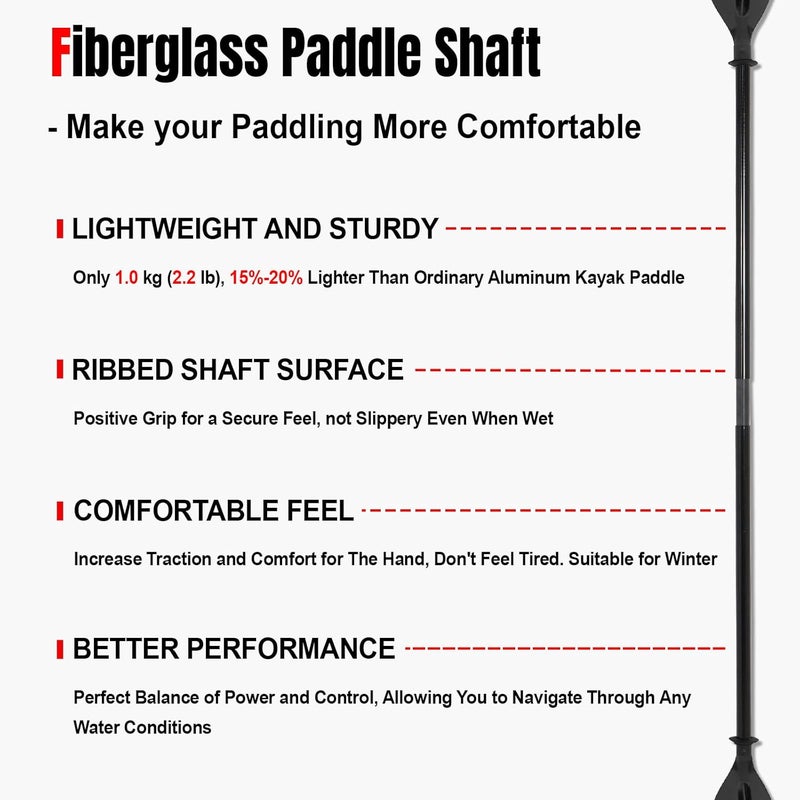 WONITAGO Kayak Paddles with Fiberglass Shaft and Reinforced PP Blade, Floating Adjustable Kayaking Oars, 3 Piece, 220-240 cm/86-94 Inches, 240-260 cm/94-102 Inches - Image 3